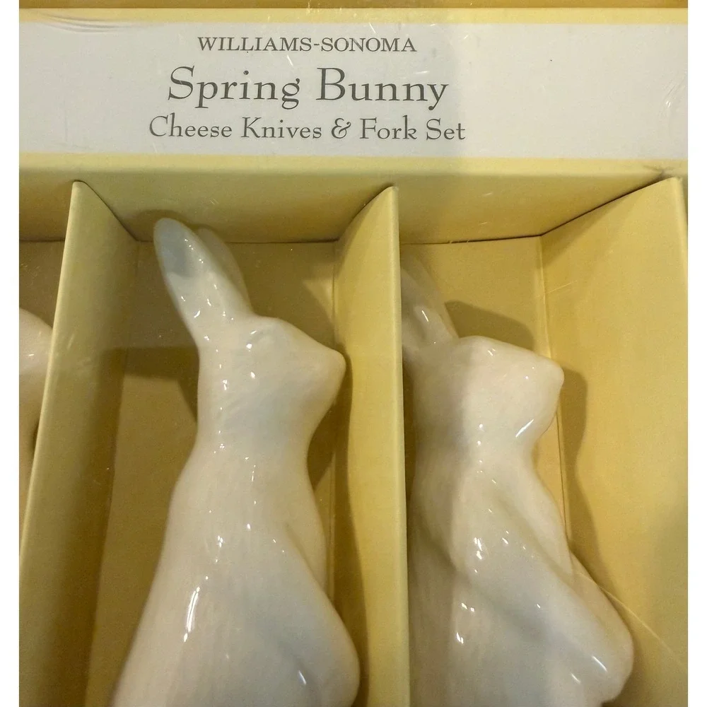 Williams Sonoma Sealed Spring Bunny Cheese Knives Fork Set Charcuterie NEW